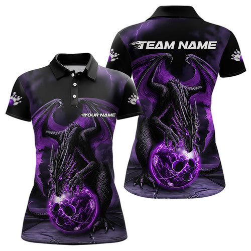 Black And Purple Custom Bowling Team Shirts For Women, Dragon Bowling Uniform Bowler Outfit IPHW7990