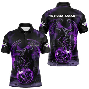 Black And Purple Custom Bowling Team Shirts For Men, Dragon Bowling Uniform Bowler Outfits IPHW7990