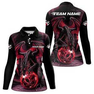 Black And Red Custom Bowling Team Shirts For Women, Dragon Bowling Uniform Bowler Outfits IPHW7991