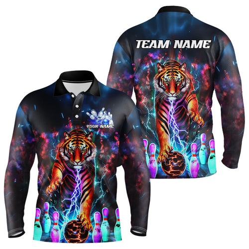 Custom Colorful Thunder Lightning Tiger Bowling Team Shirt For Men, Bowling League Shirt Outfit IPHW7996