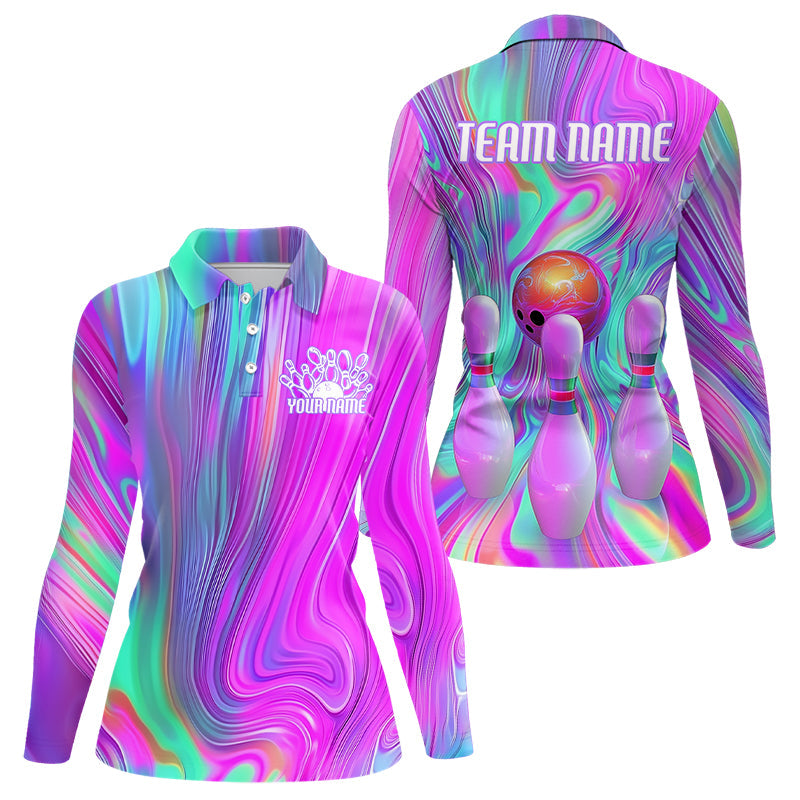 Custom Colorful Bowling Shirts For Women, Galaxy Colors Bowling Team Shirt Bowler Outfits IPHW7998