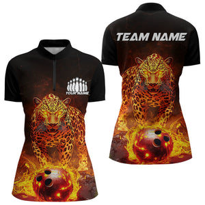 Custom Flaming Leopard Bowling Shirts For Women, Fire Bowling Team Shirt Bowler Uniform IPHW8000