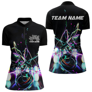 Neon Style Custom Ladies Bowling Shirts, Glowing Electric Bowling Team Shirt Bowler Outfits IPHW8001