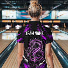 Load image into Gallery viewer, Custom Black And Purple Dragon Women Bowling Quarter-Zip Shirt, Dragon Bowling League Shirt IPHW8673