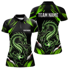 Load image into Gallery viewer, Custom Black And Green Dragon Bowling Polo Shirts For Women, Dragon Bowling League Shirt IPHW8674