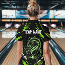 Load image into Gallery viewer, Custom Black And Green Dragon Womens Bowling Quarter-Zip Shirt, Dragon Bowling League Shirt IPHW8674
