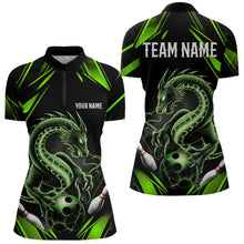 Load image into Gallery viewer, Custom Black And Green Dragon Womens Bowling Quarter-Zip Shirt, Dragon Bowling League Shirt IPHW8674
