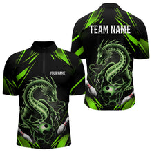 Load image into Gallery viewer, Custom Black And Green Dragon Bowling Quarter-Zip Shirts For Men, Dragon Bowling League Shirt IPHW8674