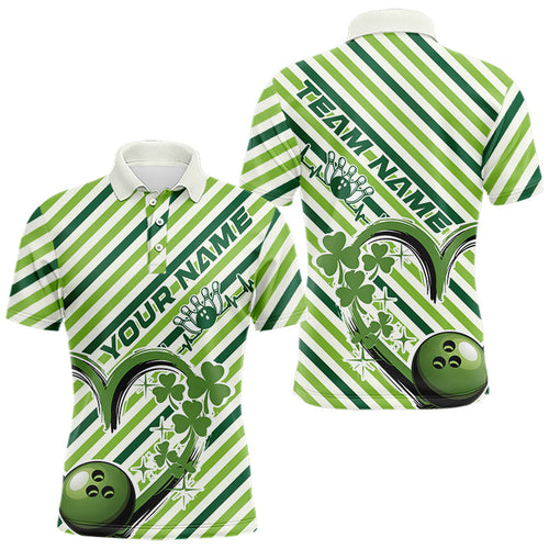 Custom Saint Patricks Day Heart Bowling Polo Shirt For Men, Lucky Bowling Team League Shirt IPHW8683