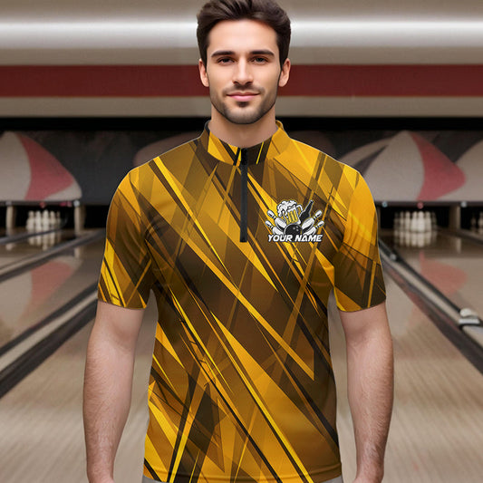 Custom Funny Beer Bowling Men Quarter-Zip Shirts For Bowlers, Humorous Beer And Bowling Jerseys IPHW8932
