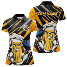 Load image into Gallery viewer, Custom Black Yellow Funny Beer Bowling Women Polo Shirt, Angry Beer Glass Bowling Jersey IPHW8933