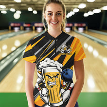 Load image into Gallery viewer, Custom Black And Yellow Funny Beer Bowling Women Quarter-Zip Shirt, Angry Beer Glass Jersey IPHW8933
