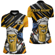 Load image into Gallery viewer, Custom Black And Yellow Funny Beer Bowling Women Quarter-Zip Shirt, Angry Beer Glass Jersey IPHW8933