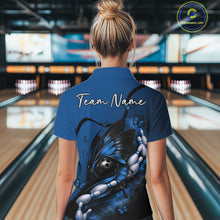 Load image into Gallery viewer, Custom Blue Butterfly Bowling Women Quarter-Zip Shirts, Team Tournament Bowlers Outfit IPHW11042