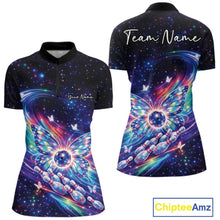 Load image into Gallery viewer, Custom Colorful Holographic Butterfly Bowling Women Shirts, Galaxy Bowling Shirt IPHW11056