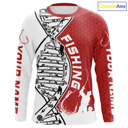 Custom Red And White Fishing Tools Fishing DNA Long Sleeve Tournament Fishing Shirts IPHW9176