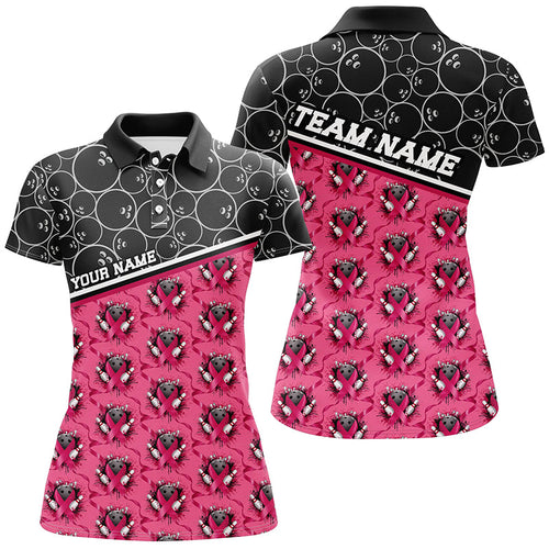 Pink Ribbons Bowling Pattern Custom Breast Cancer Awareness Bowling Shirts For Women IPHW7006