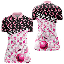 Load image into Gallery viewer, Black And Pink Breast Cancer Awareness Ribbons Custom Bowling Shirts For Women IPHW7007