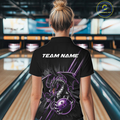 Custom Black And Purple Dragon Bowling Women Quarter-Zip Shirt, Dragon Bowling Team Shirt IPHW9538