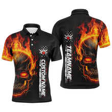 Load image into Gallery viewer, Flame Skull American Flag Custom Team Bowling Shirts For Men, Patriotic Bowling Shirt IPHW5144