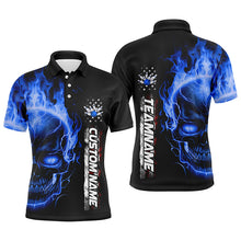 Load image into Gallery viewer, Flame Skull American Flag Custom Team Bowling Shirts For Men, Patriotic Bowling Shirt IPHW5145