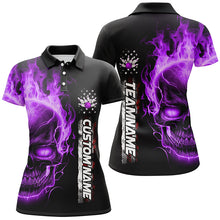 Load image into Gallery viewer, Flame Skull American Flag Custom Team Bowling Shirts For Women, Patriotic Bowling Shirt IPHW5147