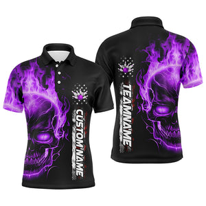 Flame Skull American Flag Custom Team Bowling Shirts For Men, Patriotic Bowling Shirt IPHW5147