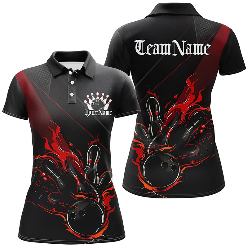 Custom Bowling Uniforms Black And Red Bowling Flame Shirts For Women Bowling Team Jerseys IPHW7204