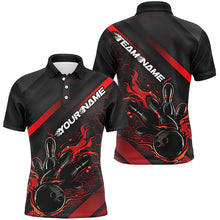 Load image into Gallery viewer, Custom Black And Red Flame Bowling Shirts For Men, Bowling Team Bowling League Shirts IPHW7210