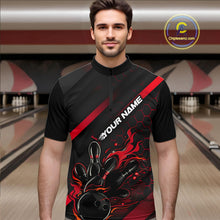 Load image into Gallery viewer, Custom Black And Red Flame Bowling Shirts For Men, Bowling Team Bowling League Shirts IPHW7210