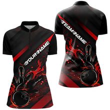 Load image into Gallery viewer, Custom Black And Red Flame Bowling Shirts For Women, Bowling Team Bowling League Shirts IPHW7210