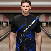 Load image into Gallery viewer, Custom Black And Blue Flame Bowling Shirts For Men, Bowling Team Bowling League Shirts IPHW7212