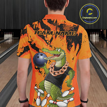 Load image into Gallery viewer, Custom Funny Alligator Bowling Polo Shirt For Men, Grunge Orange Bowling Team Jerseys IPHW9923