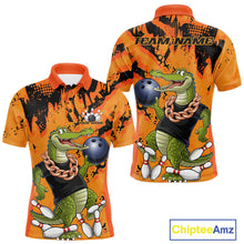 Load image into Gallery viewer, Custom Funny Alligator Bowling Polo Shirt For Men, Grunge Orange Bowling Team Jerseys IPHW9923