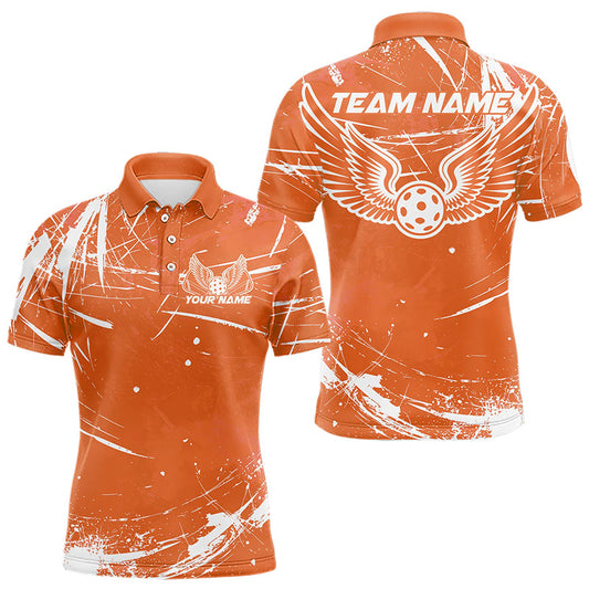 Custom Orange Pickleball Wings Polo Shirts For Men, Pickleball Tournament Team Shirt IPHW8215