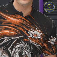 Load image into Gallery viewer, Custom Black And Orange Fire Flame Dragon Bowling Jerseys Bowling Team Men Polo Shirt IPHW10293