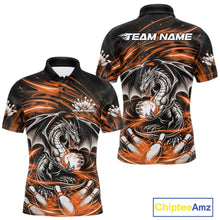 Load image into Gallery viewer, Custom Black And Orange Fire Flame Dragon Bowling Jerseys Bowling Team Men Polo Shirt IPHW10293