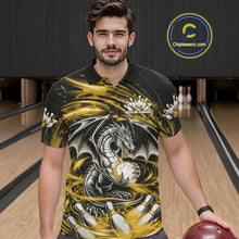 Load image into Gallery viewer, Custom Black And Yellow Fire Flame Dragon Bowling Jerseys Bowling Team Men Polo Shirt IPHW10294