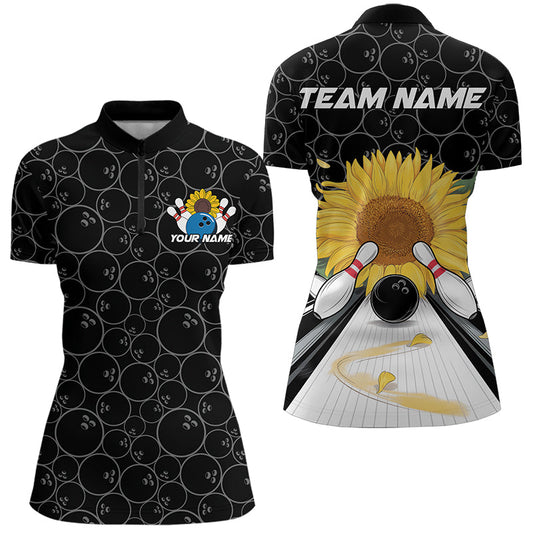 Custom Sunflower Bowling Quarter-Zip Shirts For Women, Sunflower Bowling Team Jerseys IPHW8436
