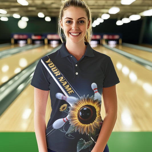 Custom Sunflower Bowling Polo Shirts For Women, Sunflower Bowling Team Shirt With Name IPHW8438