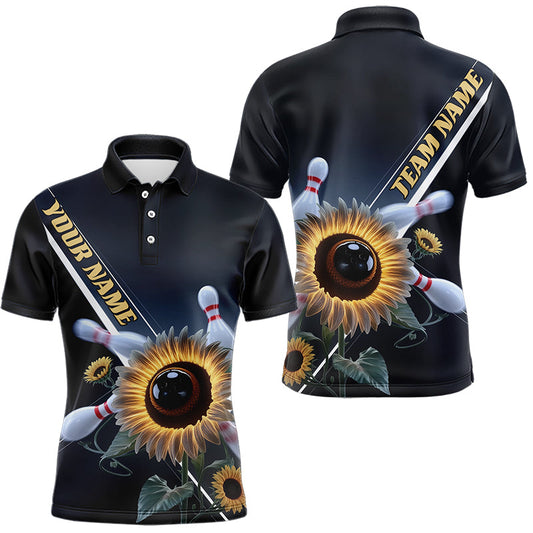 Custom Sunflower Bowling Polo Shirts For Men, Sunflower Bowling Team Shirt With Name IPHW8438