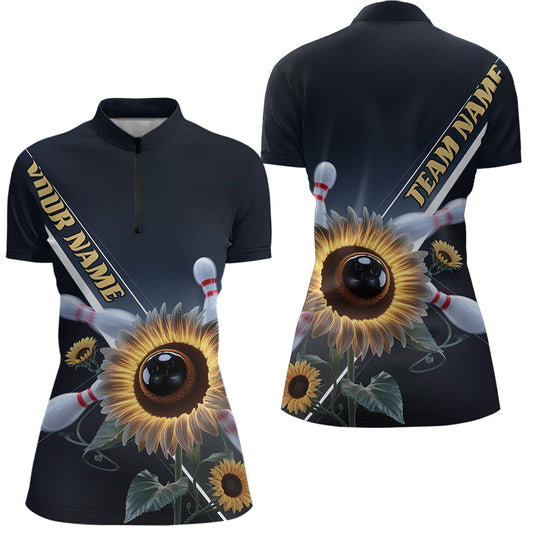 Custom Sunflower Bowling Quarter-Zip Shirts For Women, Sunflower Bowling Team Shirt With Name IPHW8438
