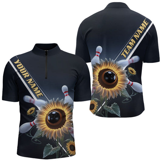 Custom Sunflower Bowling Quarter-Zip Shirts For Men, Sunflower Bowling Team Shirt With Name IPHW8438
