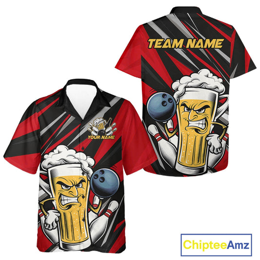 Custom Funny Red Bowling Jerseys Bowling And Beer Men And Women Hawaiian Shirts, Bowling Jerseys IPHW10532