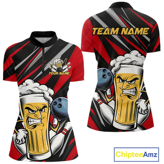 Custom Funny Red Bowling Jerseys Bowling And Beer Women Shirts, Bowling Jerseys IPHW10532