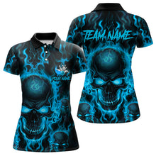 Load image into Gallery viewer, Custom Bowling Womens Polo Shirts, Blue Flame Skull Team Bowling Jerseys Halloween Outfits IPHW8684