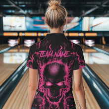 Load image into Gallery viewer, Custom Bowling Womens Quarter-Zip Shirts, Pink Flame Skull Team Halloween Outfits IPHW8685