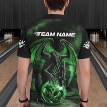 Load image into Gallery viewer, Black And Green Custom Bowling Team Polo Shirts For Men, Dragon Bowling League Shirts IPHW8691