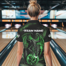 Load image into Gallery viewer, Black And Green Custom Bowling Team Polo Shirts For Women, Dragon Bowling League Shirts IPHW8691