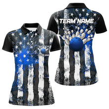 Load image into Gallery viewer, Blue Lightning American Flag Custom Ladies Bowling Team Jerseys, Patriotic Bowling Shirt IPHW6177